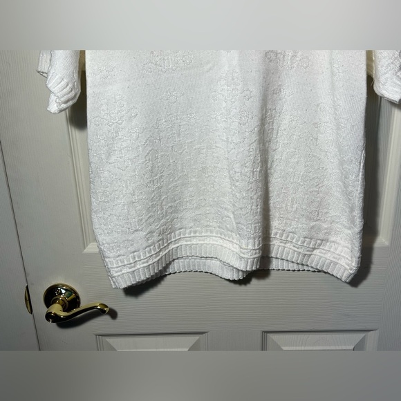 Vintage Sweater by Kenneth Too White Crochet Knit Vneck Short Sleeve Sz L USA - Picture 5 of 13